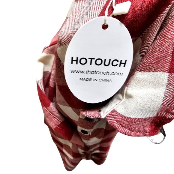 Red & White Plaid Button-Up Shirt Dress With Pockets & Rolled Sleeves By Hotouch - Picture 7 of 13